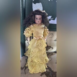 Antique Bisque Head+Arms Doll AM0DEP 3200 2 Wigs 1 Original Blue Set Eyes Dress